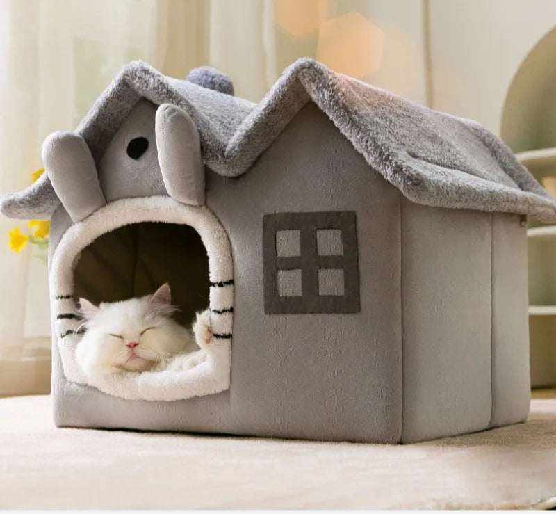 Foldable Luxury Pet House with Detachable Warm Mat