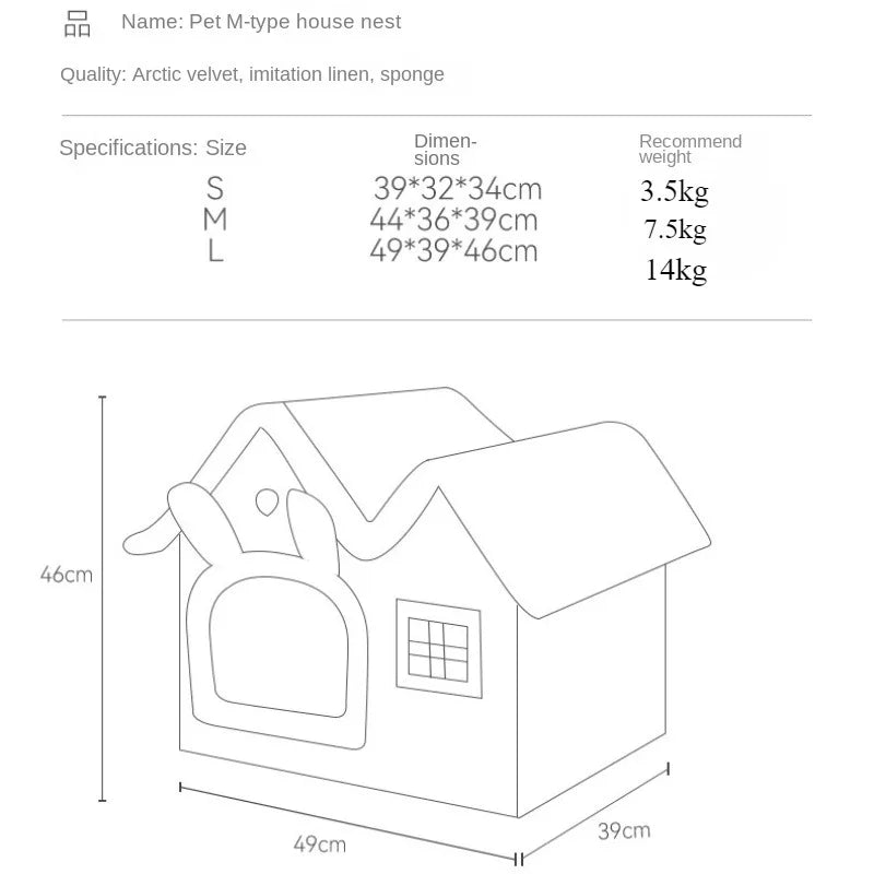 Foldable Luxury Pet House with Detachable Warm Mat
