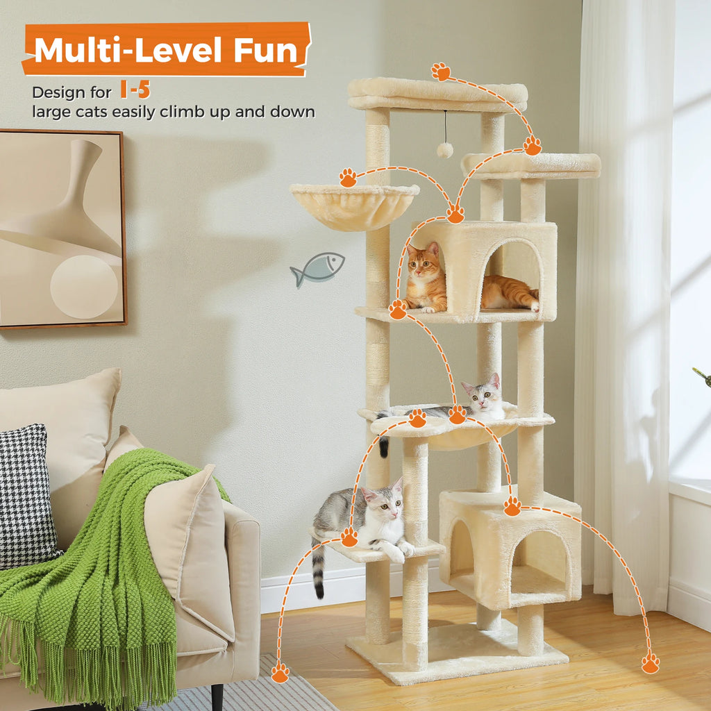 Large Cat Tree for Indoor Large Adult Cats, Multi-Level Cat Tower with Scratching Posts Super Large Hammock Cozy Condo Top Perch