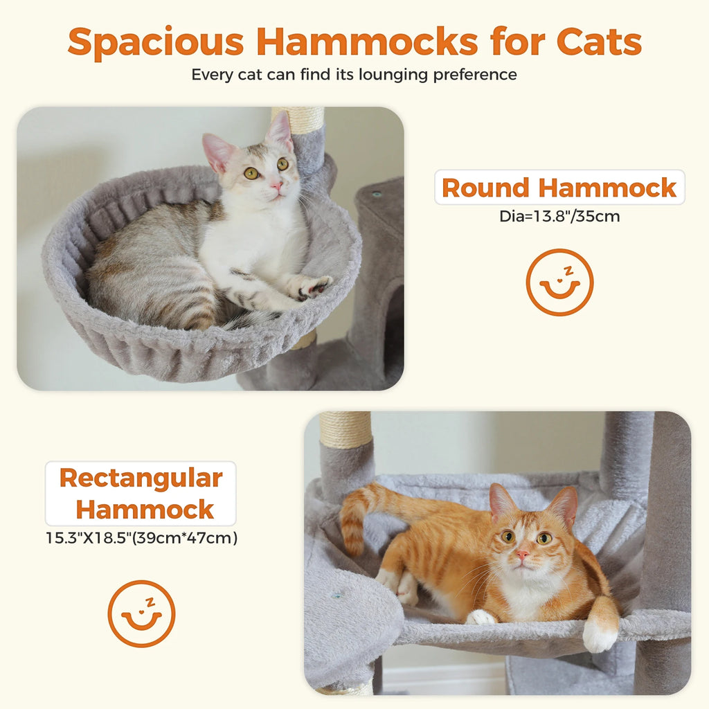 Large Cat Tree for Indoor Large Adult Cats, Multi-Level Cat Tower with Scratching Posts Super Large Hammock Cozy Condo Top Perch