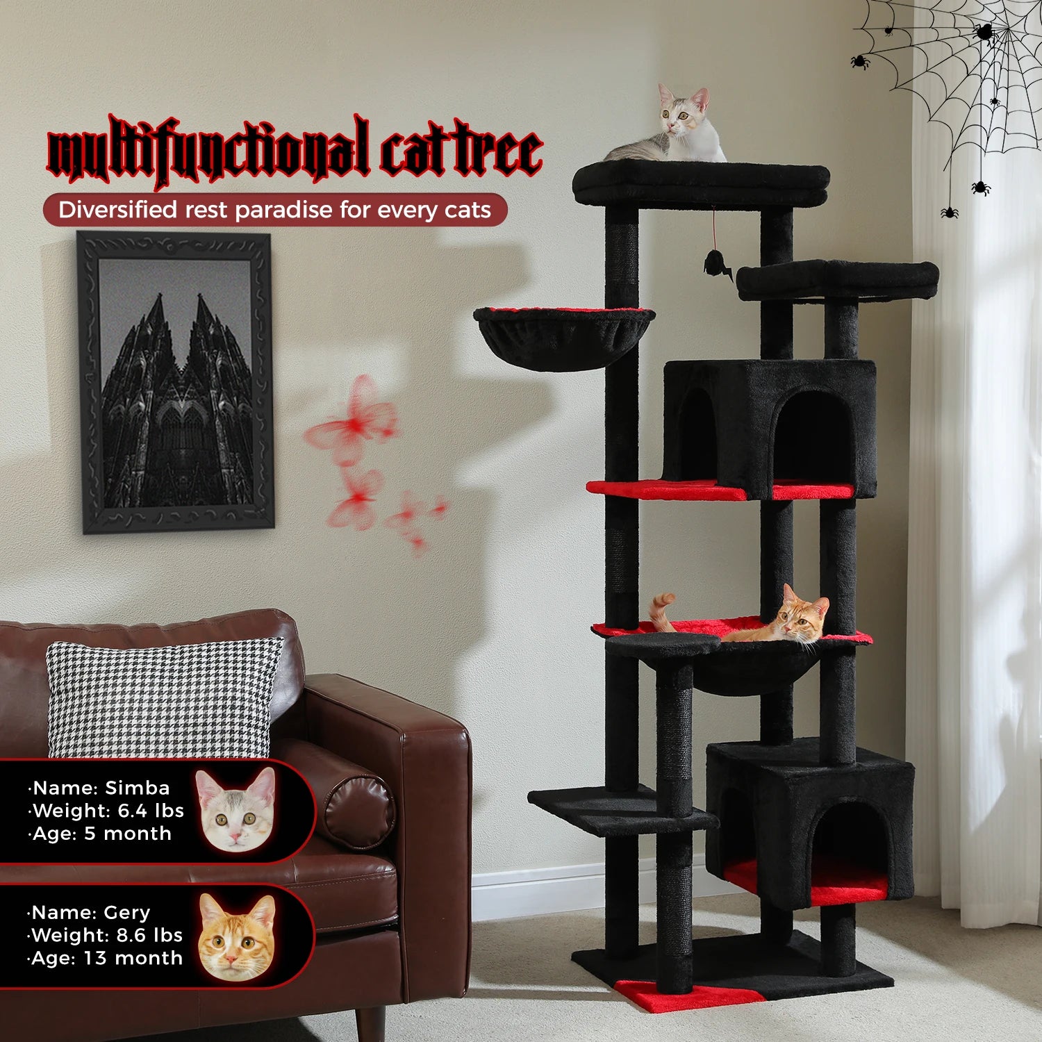 Large Cat Tree for Indoor Large Adult Cats, Multi-Level Cat Tower with Scratching Posts Super Large Hammock Cozy Condo Top Perch