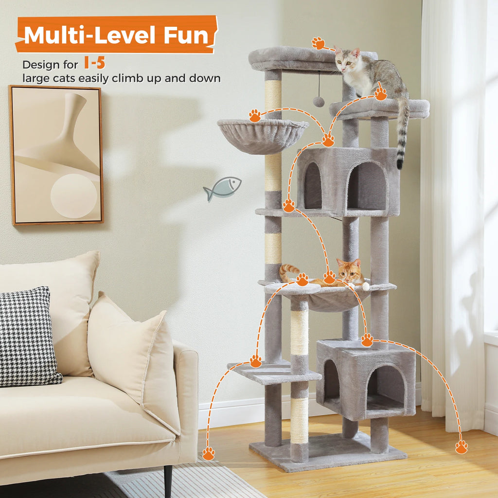 Large Cat Tree for Indoor Large Adult Cats, Multi-Level Cat Tower with Scratching Posts Super Large Hammock Cozy Condo Top Perch