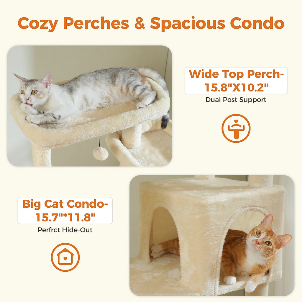 Large Cat Tree for Indoor Large Adult Cats, Multi-Level Cat Tower with Scratching Posts Super Large Hammock Cozy Condo Top Perch
