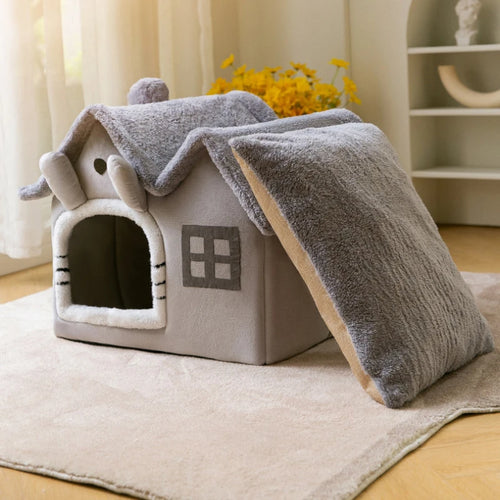 Foldable Luxury Pet House with Detachable Warm Mat