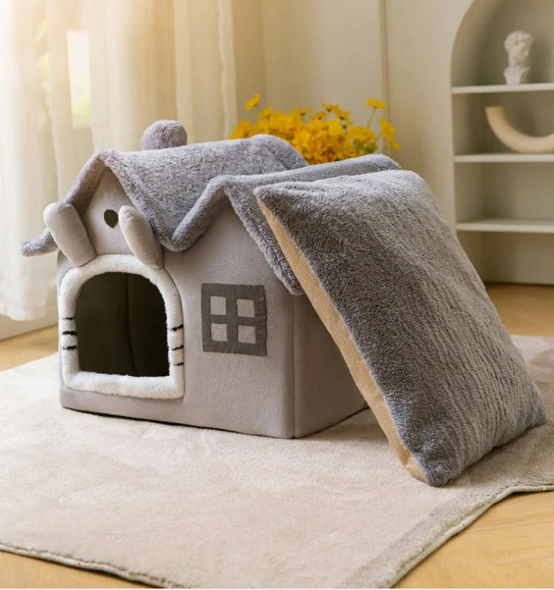 Foldable Luxury Pet House with Detachable Warm Mat