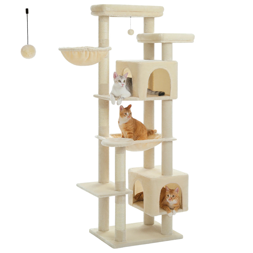 Large Cat Tree for Indoor Large Adult Cats, Multi-Level Cat Tower with Scratching Posts Super Large Hammock Cozy Condo Top Perch