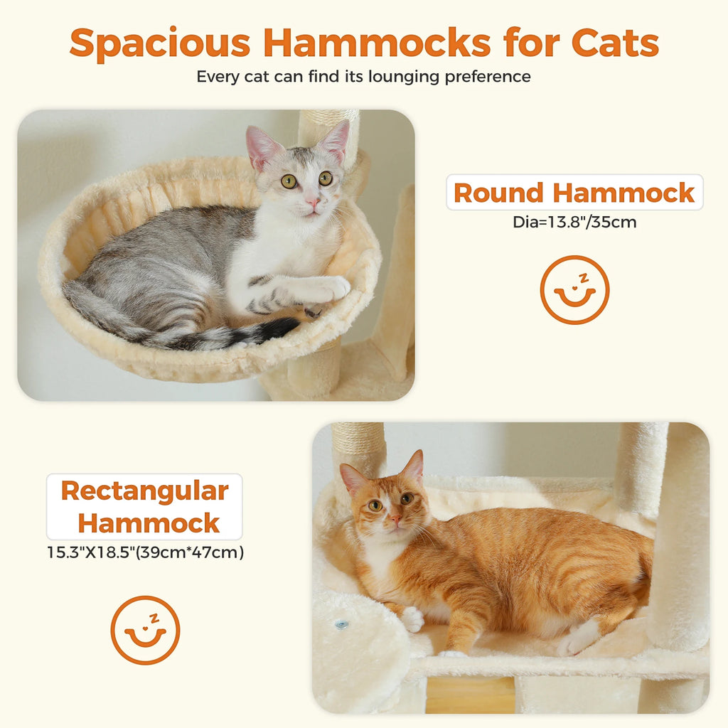 Large Cat Tree for Indoor Large Adult Cats, Multi-Level Cat Tower with Scratching Posts Super Large Hammock Cozy Condo Top Perch