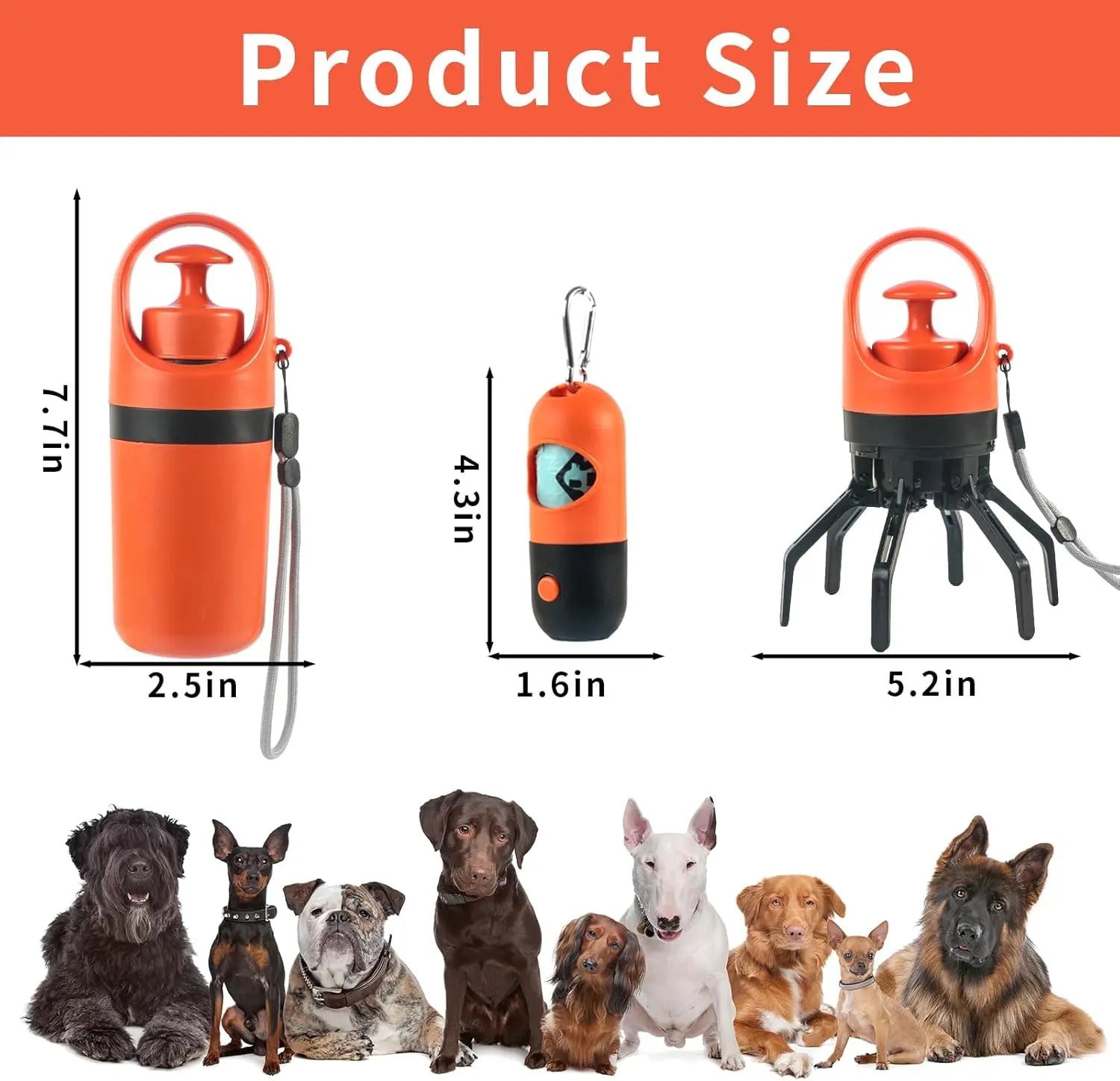 Dog Poop Scooper Set Claw Waste Picker with Leash Clip Poop Bag Dispenser LED Light Portable Hygienic Cleanup Tool for Pet Dogs