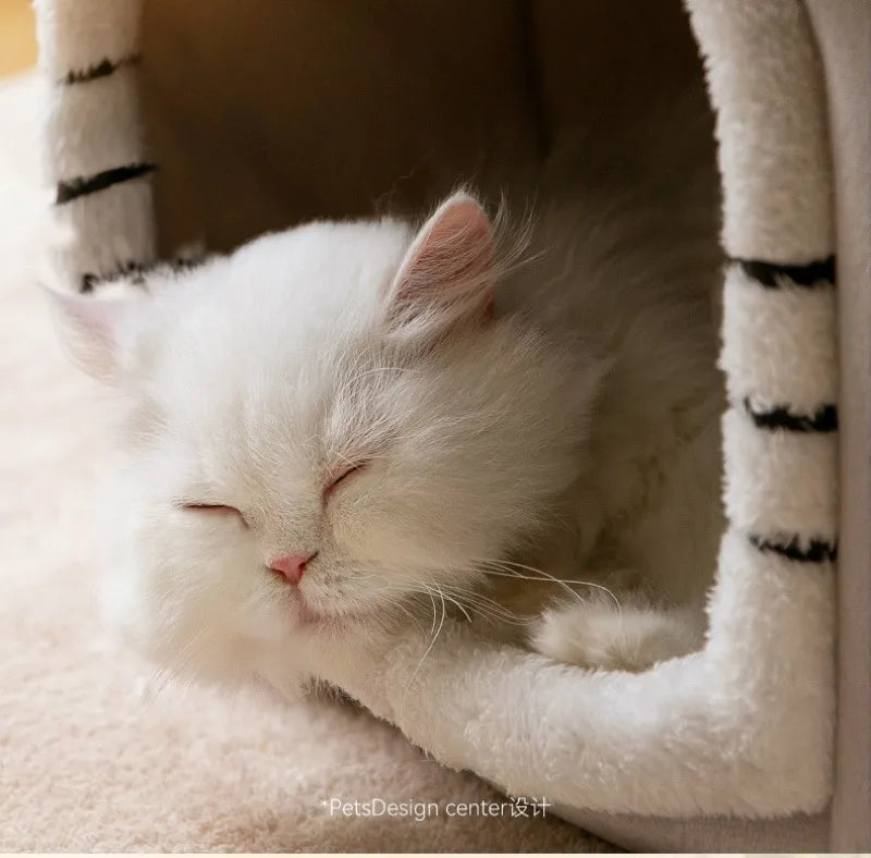 Foldable Luxury Pet House with Detachable Warm Mat