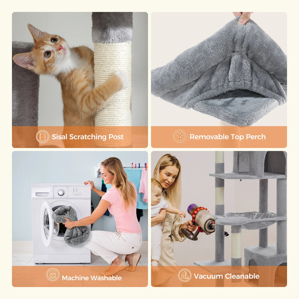 Large Cat Tree for Indoor Large Adult Cats, Multi-Level Cat Tower with Scratching Posts Super Large Hammock Cozy Condo Top Perch