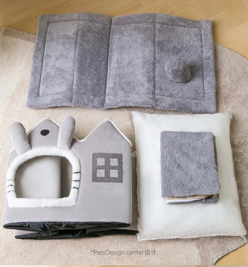 Foldable Luxury Pet House with Detachable Warm Mat