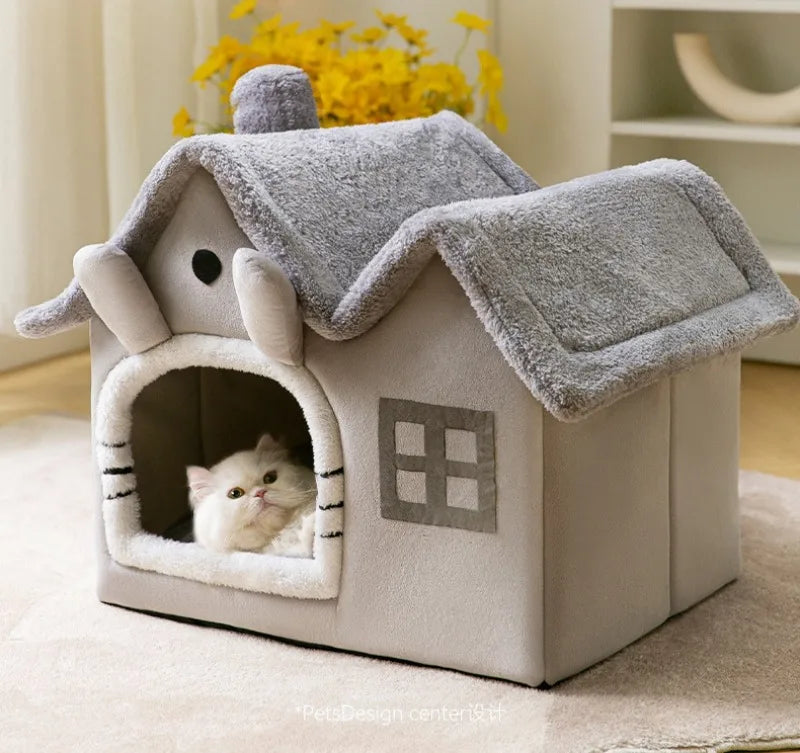 Foldable Luxury Pet House with Detachable Warm Mat