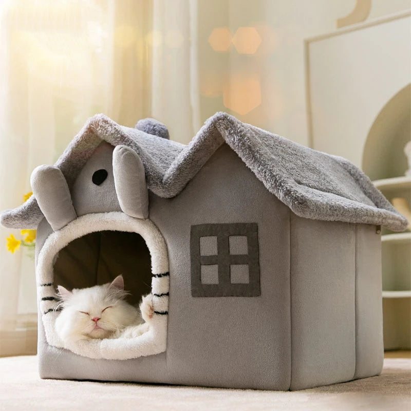 Foldable Luxury Pet House with Detachable Warm Mat