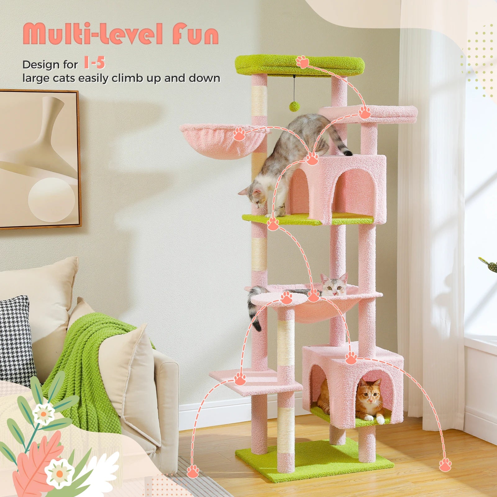 Large Cat Tree for Indoor Large Adult Cats, Multi-Level Cat Tower with Scratching Posts Super Large Hammock Cozy Condo Top Perch
