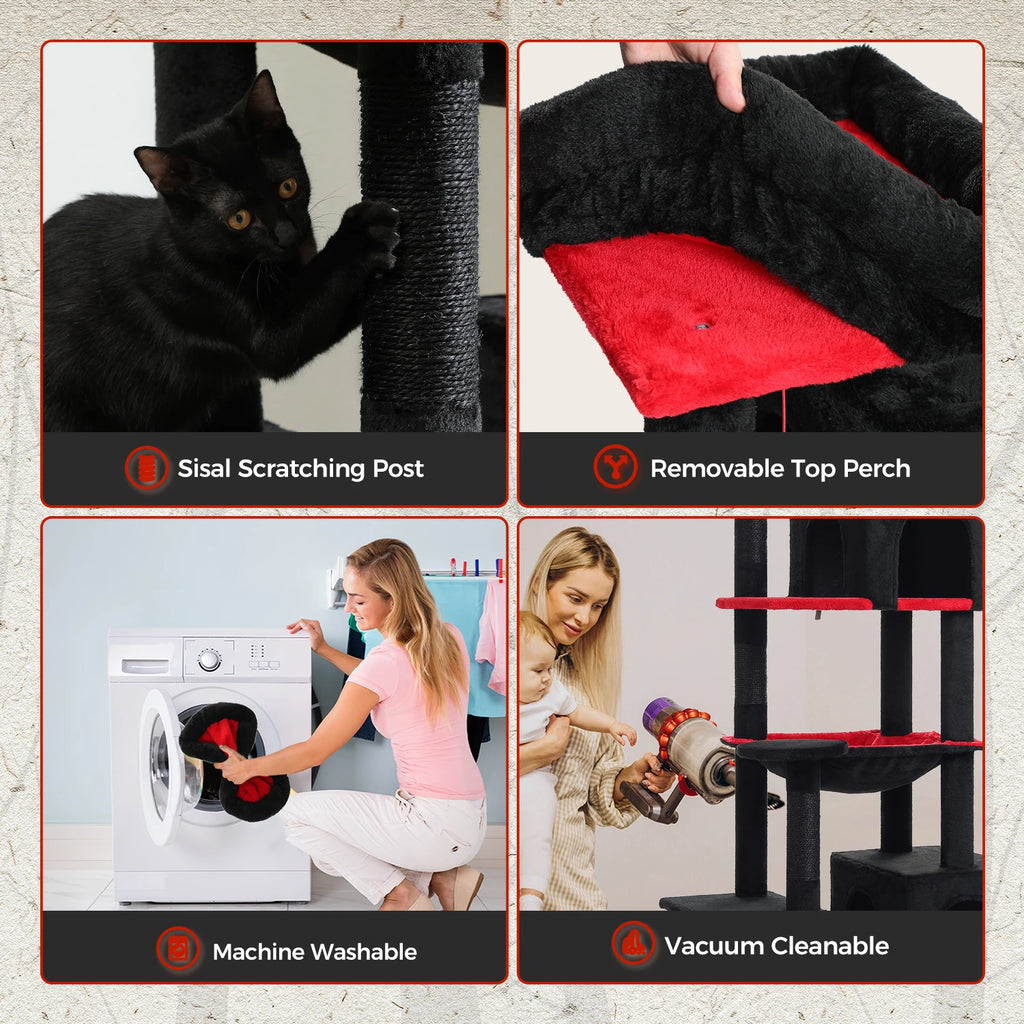 Large Cat Tree for Indoor Large Adult Cats, Multi-Level Cat Tower with Scratching Posts Super Large Hammock Cozy Condo Top Perch