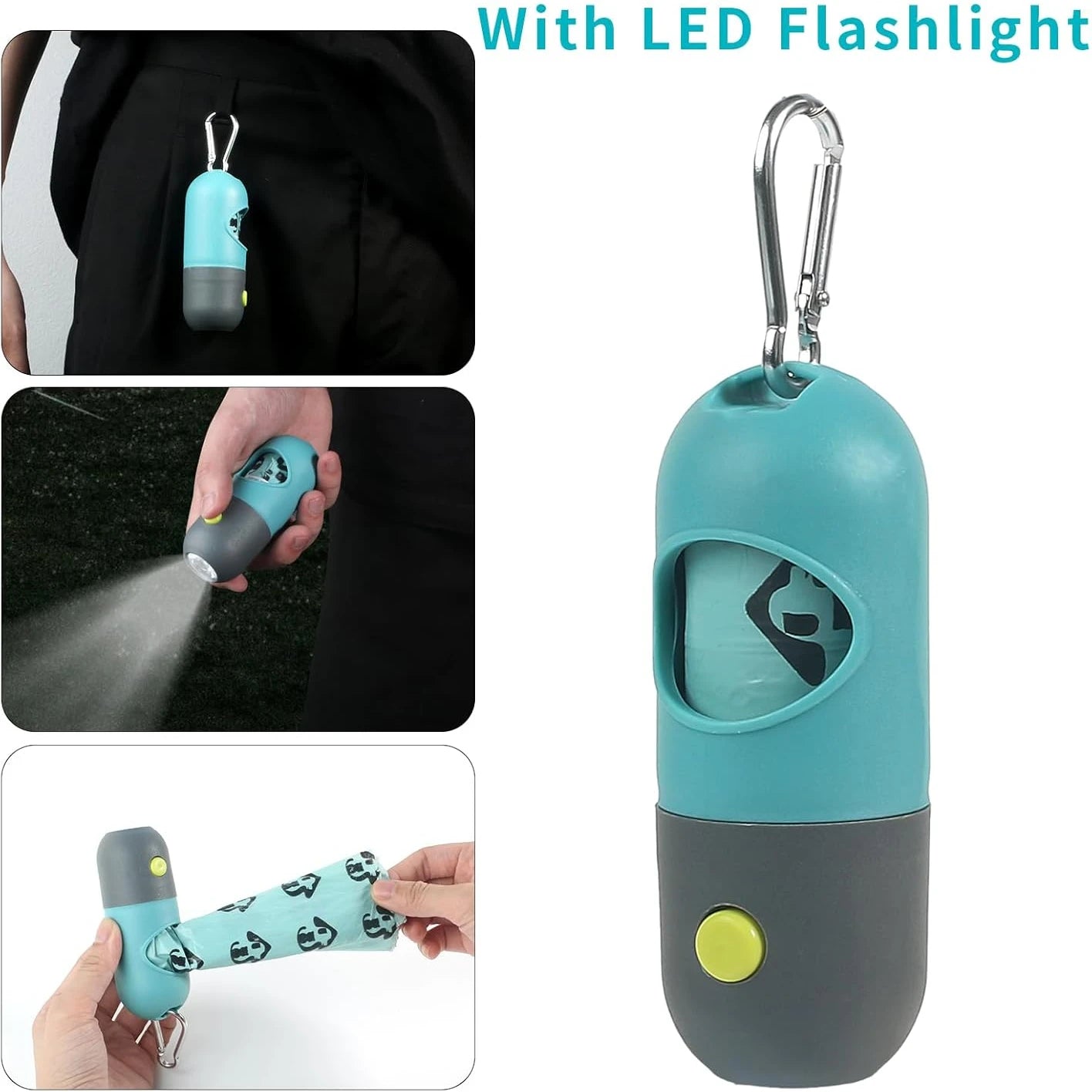 Dog Poop Scooper Set Claw Waste Picker with Leash Clip Poop Bag Dispenser LED Light Portable Hygienic Cleanup Tool for Pet Dogs