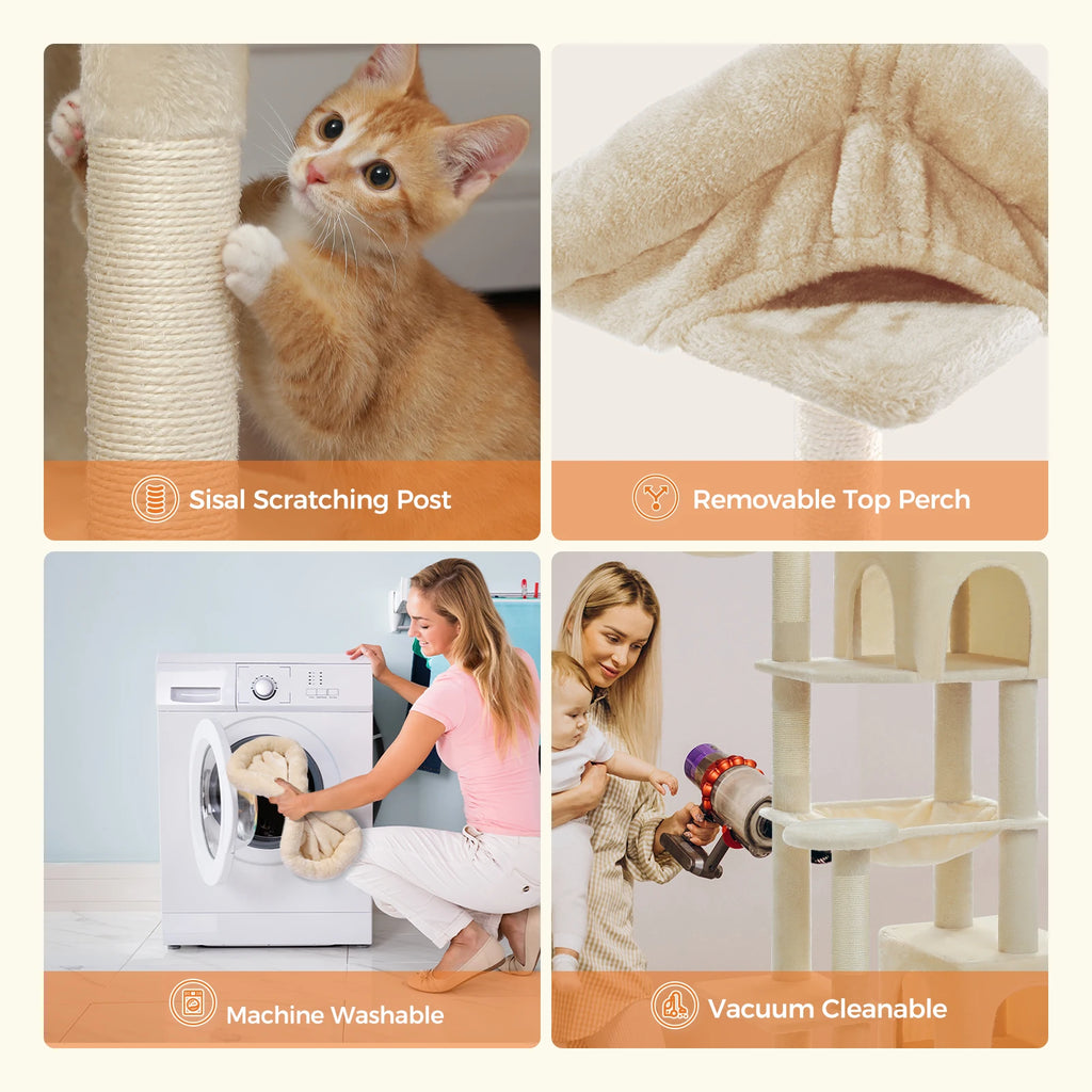 Large Cat Tree for Indoor Large Adult Cats, Multi-Level Cat Tower with Scratching Posts Super Large Hammock Cozy Condo Top Perch