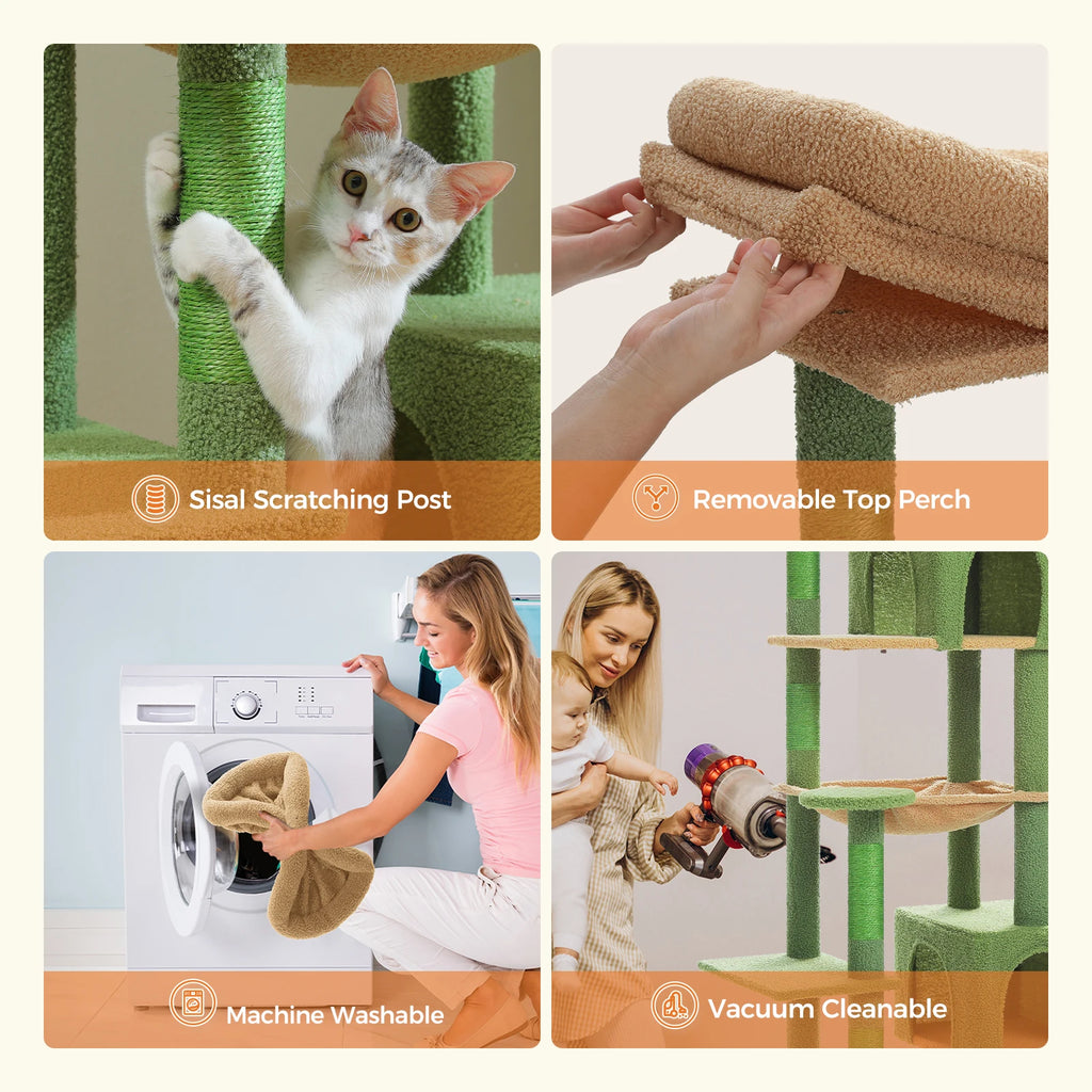 Large Cat Tree for Indoor Large Adult Cats, Multi-Level Cat Tower with Scratching Posts Super Large Hammock Cozy Condo Top Perch